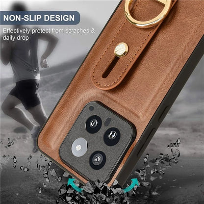 Cell Phone Case for Xiaomi 14 Anti-scratch PU Leather+PC+TPU Wristband Cover