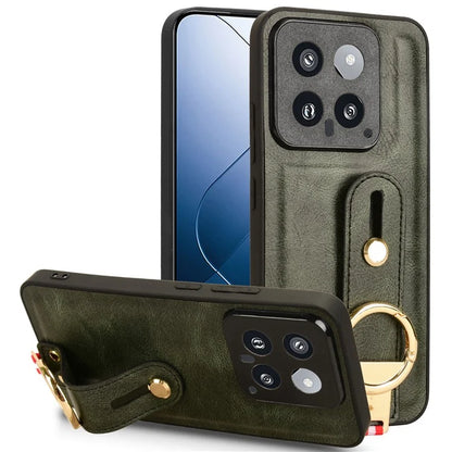 Cell Phone Case for Xiaomi 14 Anti-scratch PU Leather+PC+TPU Wristband Cover