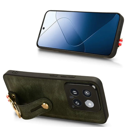 Cell Phone Case for Xiaomi 14 Anti-scratch PU Leather+PC+TPU Wristband Cover