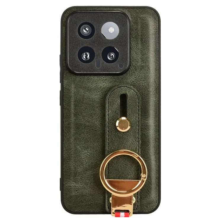 Cell Phone Case for Xiaomi 14 Anti-scratch PU Leather+PC+TPU Wristband Cover