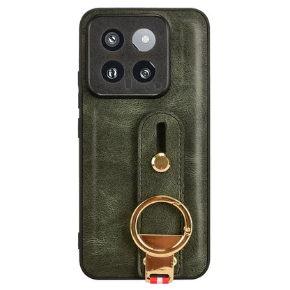 Cell Phone Case for Xiaomi 14 Anti-scratch PU Leather+PC+TPU Wristband Cover