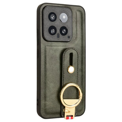 Cell Phone Case for Xiaomi 14 Anti-scratch PU Leather+PC+TPU Wristband Cover