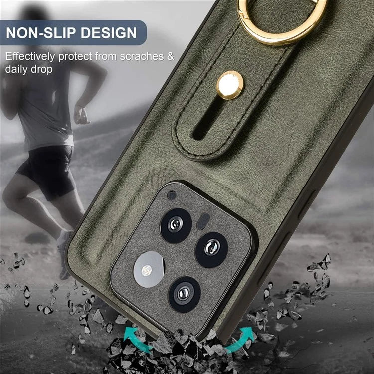 Cell Phone Case for Xiaomi 14 Anti-scratch PU Leather+PC+TPU Wristband Cover