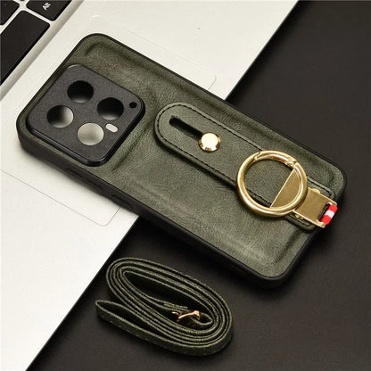 Cell Phone Case for Xiaomi 14 Anti-scratch PU Leather+PC+TPU Wristband Cover