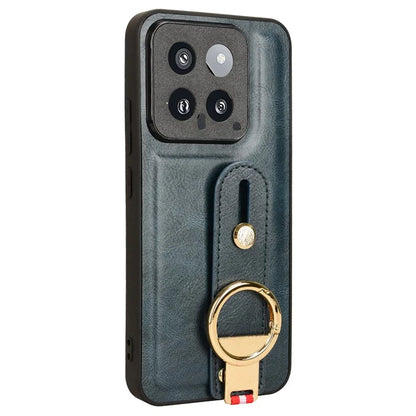 Cell Phone Case for Xiaomi 14 Anti-scratch PU Leather+PC+TPU Wristband Cover