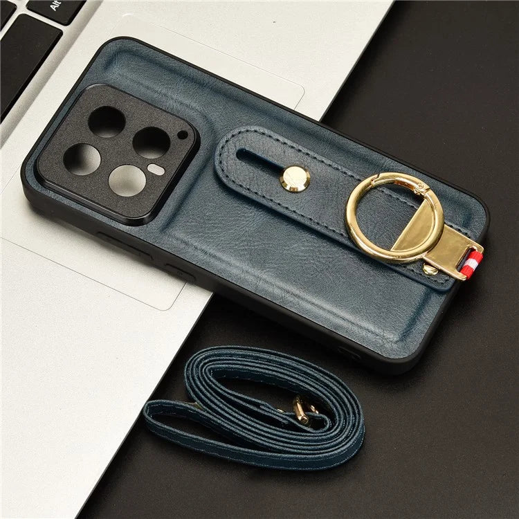 Cell Phone Case for Xiaomi 14 Anti-scratch PU Leather+PC+TPU Wristband Cover