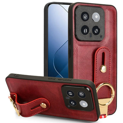 Cell Phone Case for Xiaomi 14 Anti-scratch PU Leather+PC+TPU Wristband Cover