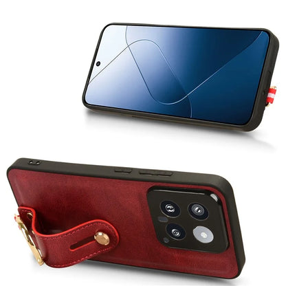 Cell Phone Case for Xiaomi 14 Anti-scratch PU Leather+PC+TPU Wristband Cover
