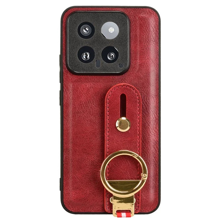 Cell Phone Case for Xiaomi 14 Anti-scratch PU Leather+PC+TPU Wristband Cover