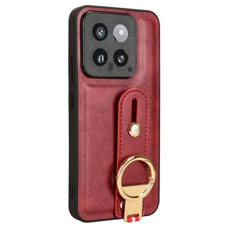 Cell Phone Case for Xiaomi 14 Anti-scratch PU Leather+PC+TPU Wristband Cover