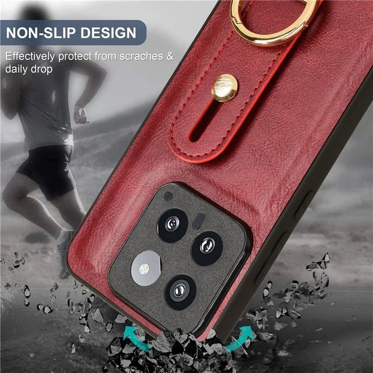 Cell Phone Case for Xiaomi 14 Anti-scratch PU Leather+PC+TPU Wristband Cover