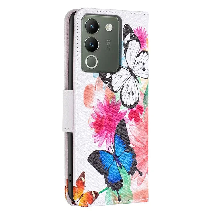 For vivo Y200 (India) 5G Case Pattern Magnetic Closure Phone Protector with Stand