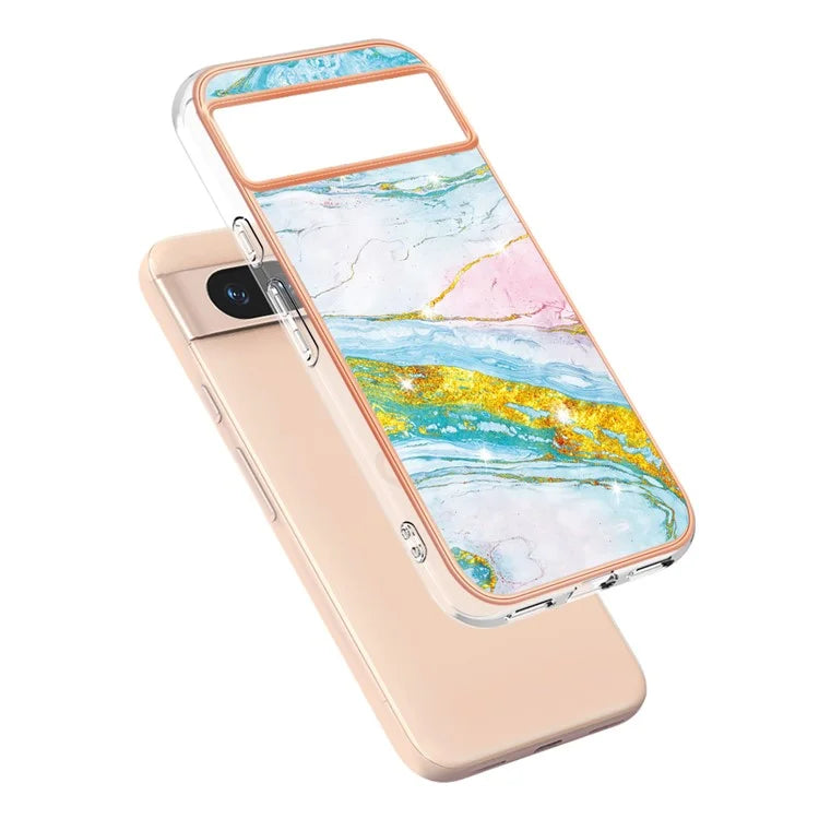 YB IMD Series-2 For Google Pixel 8a Soft TPU Cover Marble Pattern Electroplated Edge Phone Case