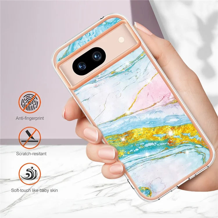 YB IMD Series-2 For Google Pixel 8a Soft TPU Cover Marble Pattern Electroplated Edge Phone Case