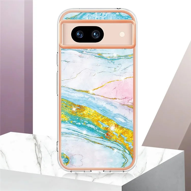 YB IMD Series-2 For Google Pixel 8a Soft TPU Cover Marble Pattern Electroplated Edge Phone Case