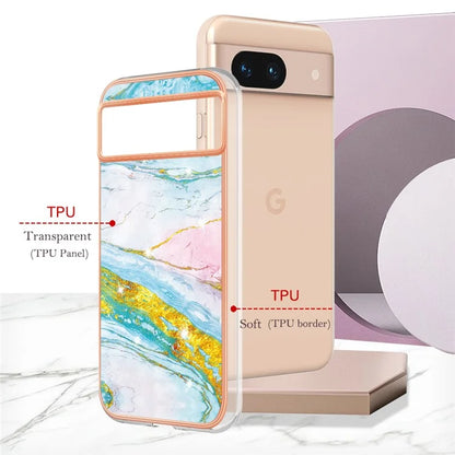 YB IMD Series-2 For Google Pixel 8a Soft TPU Cover Marble Pattern Electroplated Edge Phone Case