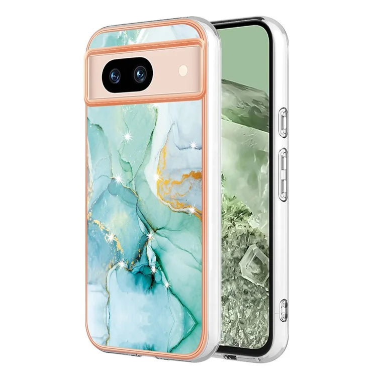 YB IMD Series-2 For Google Pixel 8a Soft TPU Cover Marble Pattern Electroplated Edge Phone Case
