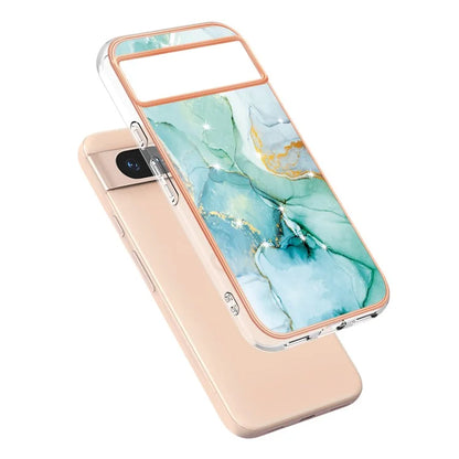 YB IMD Series-2 For Google Pixel 8a Soft TPU Cover Marble Pattern Electroplated Edge Phone Case