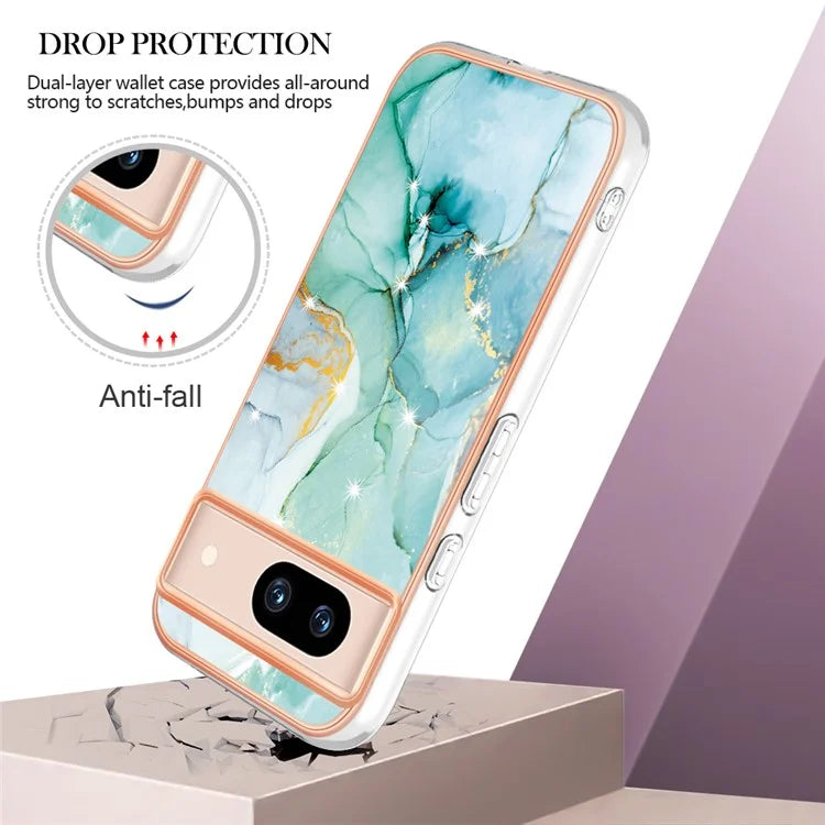 YB IMD Series-2 For Google Pixel 8a Soft TPU Cover Marble Pattern Electroplated Edge Phone Case