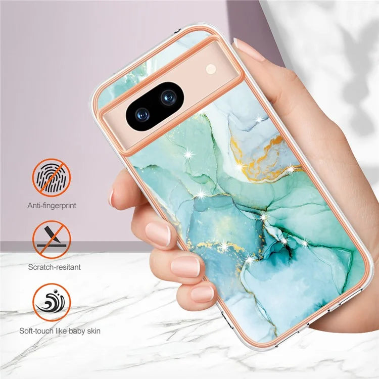 YB IMD Series-2 For Google Pixel 8a Soft TPU Cover Marble Pattern Electroplated Edge Phone Case