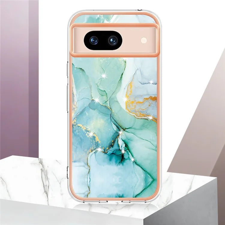 YB IMD Series-2 For Google Pixel 8a Soft TPU Cover Marble Pattern Electroplated Edge Phone Case