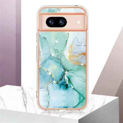 YB IMD Series-2 For Google Pixel 8a Soft TPU Cover Marble Pattern Electroplated Edge Phone Case