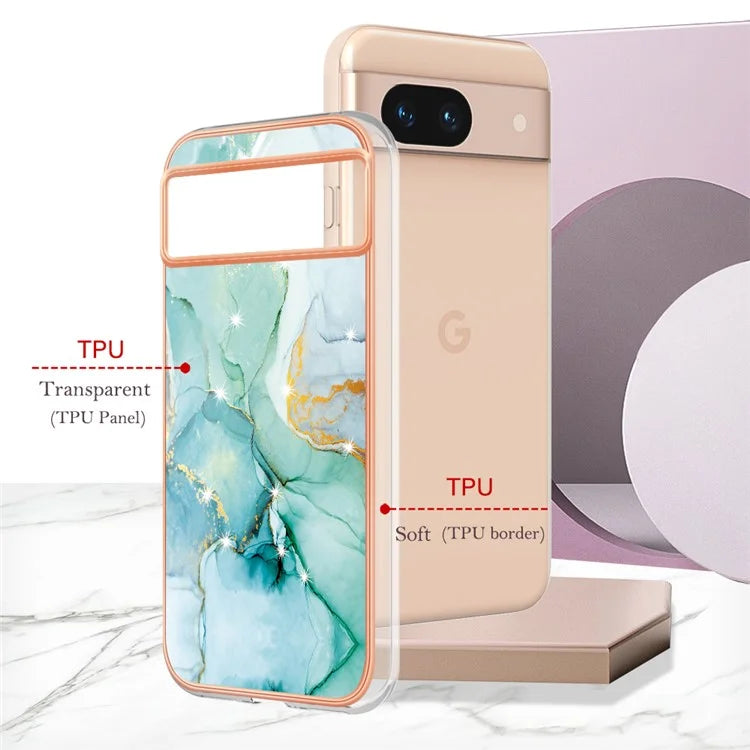 YB IMD Series-2 For Google Pixel 8a Soft TPU Cover Marble Pattern Electroplated Edge Phone Case