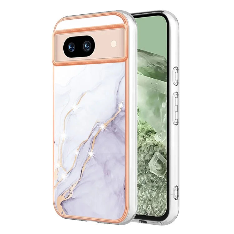 YB IMD Series-2 For Google Pixel 8a Soft TPU Cover Marble Pattern Electroplated Edge Phone Case