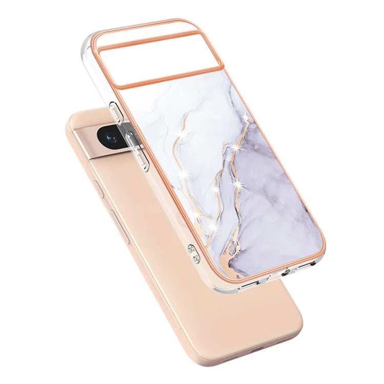 YB IMD Series-2 For Google Pixel 8a Soft TPU Cover Marble Pattern Electroplated Edge Phone Case