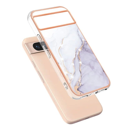 YB IMD Series-2 For Google Pixel 8a Soft TPU Cover Marble Pattern Electroplated Edge Phone Case
