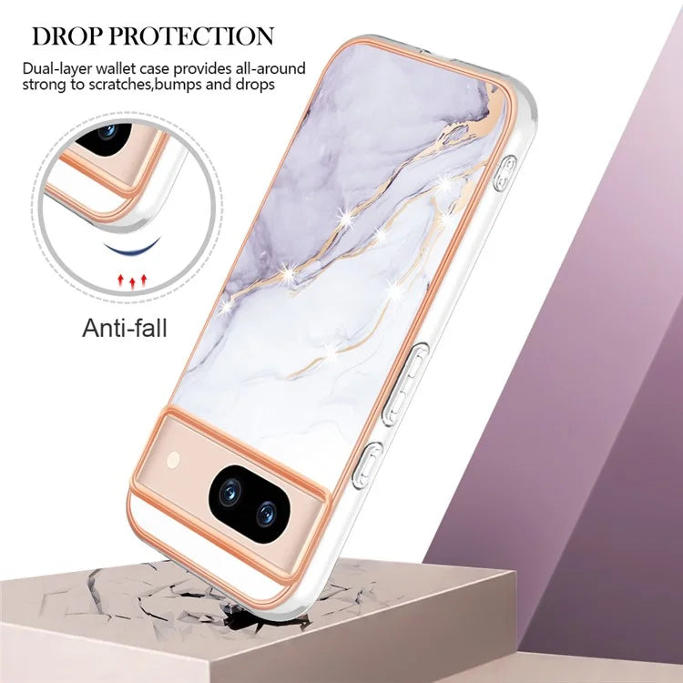 YB IMD Series-2 For Google Pixel 8a Soft TPU Cover Marble Pattern Electroplated Edge Phone Case