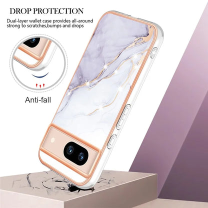 YB IMD Series-2 For Google Pixel 8a Soft TPU Cover Marble Pattern Electroplated Edge Phone Case