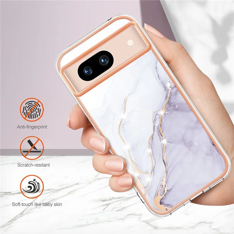 YB IMD Series-2 For Google Pixel 8a Soft TPU Cover Marble Pattern Electroplated Edge Phone Case