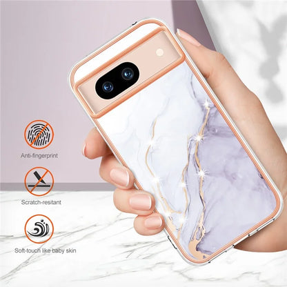 YB IMD Series-2 For Google Pixel 8a Soft TPU Cover Marble Pattern Electroplated Edge Phone Case