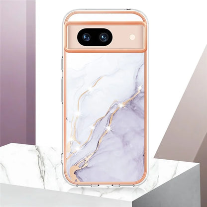 YB IMD Series-2 For Google Pixel 8a Soft TPU Cover Marble Pattern Electroplated Edge Phone Case