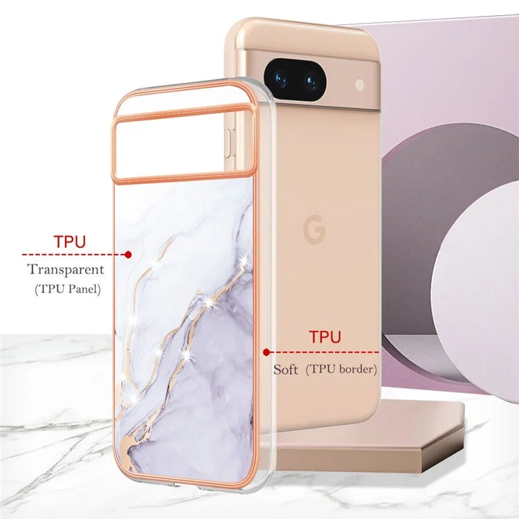 YB IMD Series-2 For Google Pixel 8a Soft TPU Cover Marble Pattern Electroplated Edge Phone Case