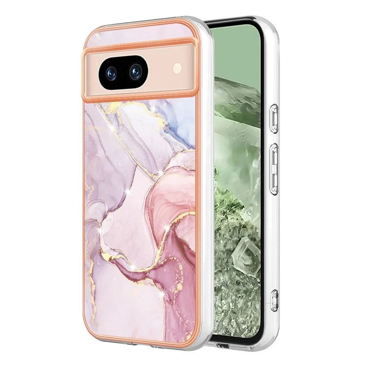 YB IMD Series-2 For Google Pixel 8a Soft TPU Cover Marble Pattern Electroplated Edge Phone Case