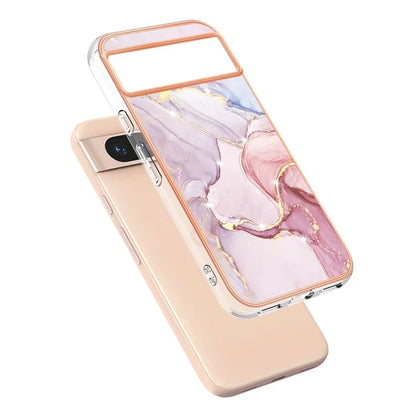YB IMD Series-2 For Google Pixel 8a Soft TPU Cover Marble Pattern Electroplated Edge Phone Case