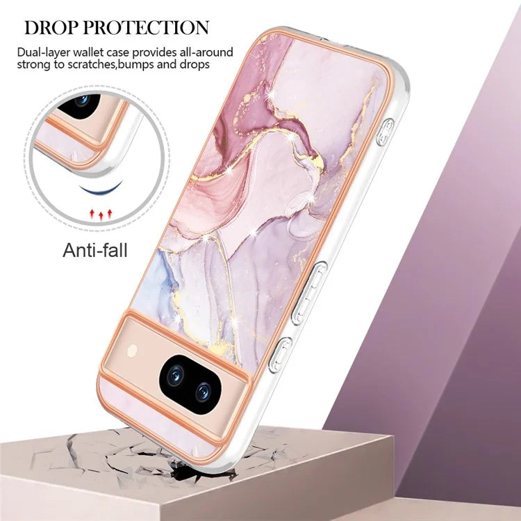 YB IMD Series-2 For Google Pixel 8a Soft TPU Cover Marble Pattern Electroplated Edge Phone Case