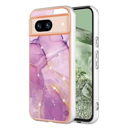 YB IMD Series-2 For Google Pixel 8a Soft TPU Cover Marble Pattern Electroplated Edge Phone Case