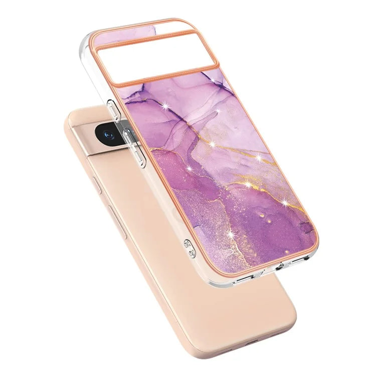 YB IMD Series-2 For Google Pixel 8a Soft TPU Cover Marble Pattern Electroplated Edge Phone Case