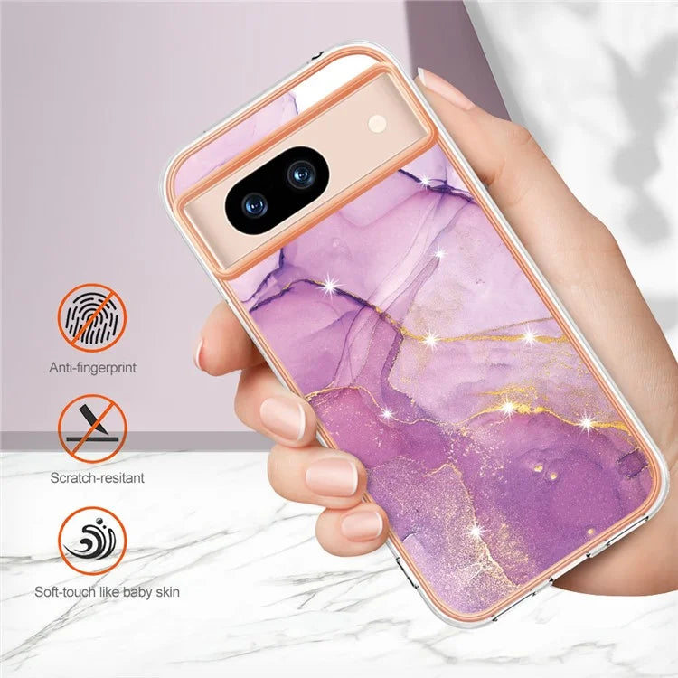 YB IMD Series-2 For Google Pixel 8a Soft TPU Cover Marble Pattern Electroplated Edge Phone Case