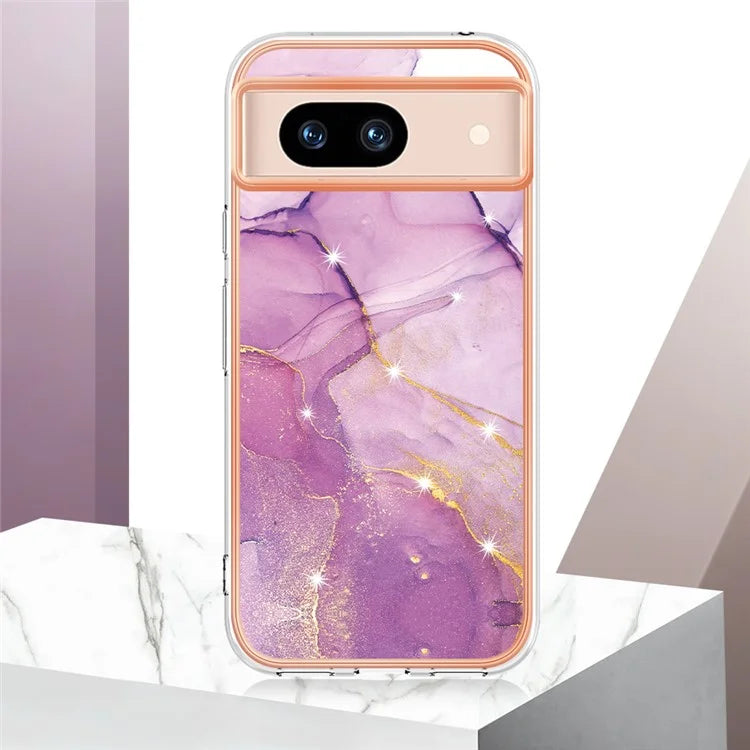 YB IMD Series-2 For Google Pixel 8a Soft TPU Cover Marble Pattern Electroplated Edge Phone Case