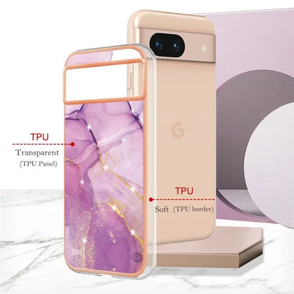 YB IMD Series-2 For Google Pixel 8a Soft TPU Cover Marble Pattern Electroplated Edge Phone Case