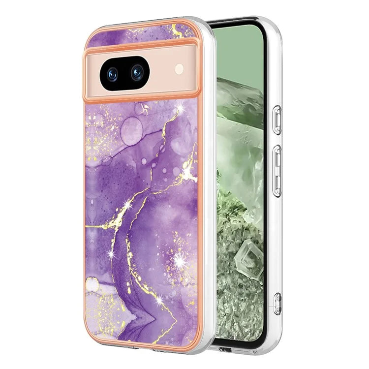 YB IMD Series-2 For Google Pixel 8a Soft TPU Cover Marble Pattern Electroplated Edge Phone Case