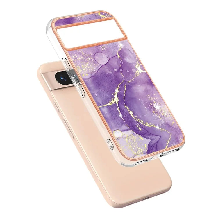YB IMD Series-2 For Google Pixel 8a Soft TPU Cover Marble Pattern Electroplated Edge Phone Case