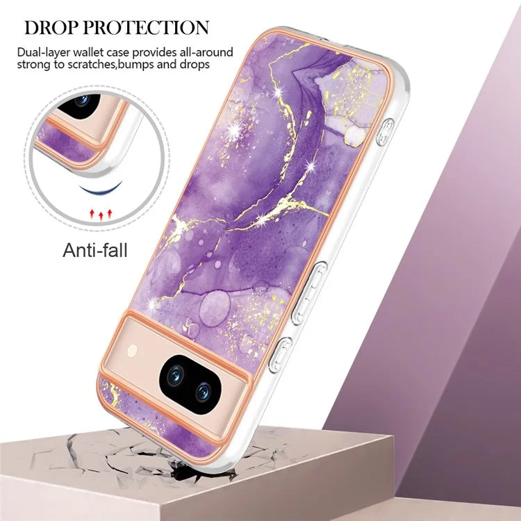 YB IMD Series-2 For Google Pixel 8a Soft TPU Cover Marble Pattern Electroplated Edge Phone Case