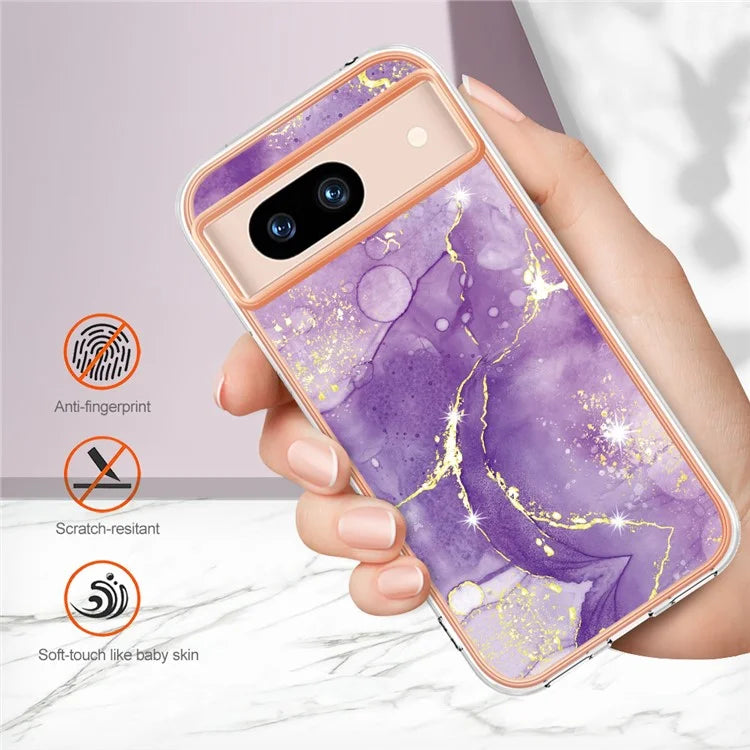 YB IMD Series-2 For Google Pixel 8a Soft TPU Cover Marble Pattern Electroplated Edge Phone Case