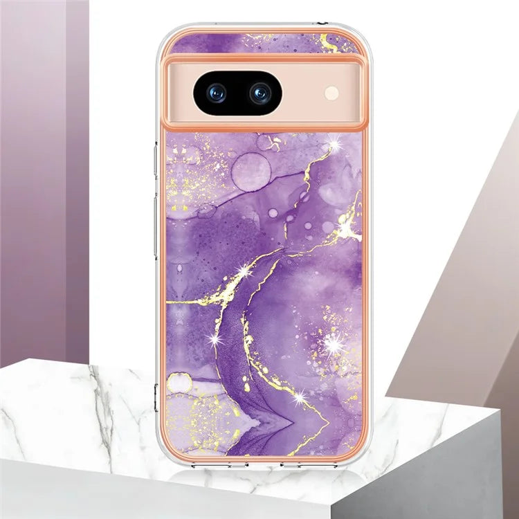 YB IMD Series-2 For Google Pixel 8a Soft TPU Cover Marble Pattern Electroplated Edge Phone Case