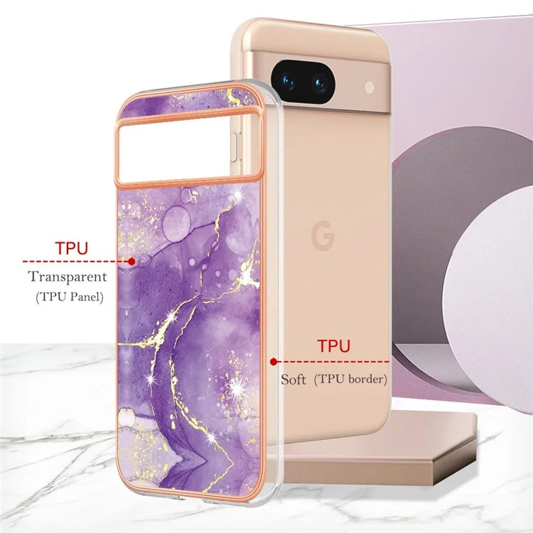 YB IMD Series-2 For Google Pixel 8a Soft TPU Cover Marble Pattern Electroplated Edge Phone Case